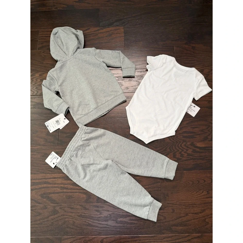 Nike 3-Piece Set Baby 18M Hoodie Joggers Bodysuit Grey White 66L940-042